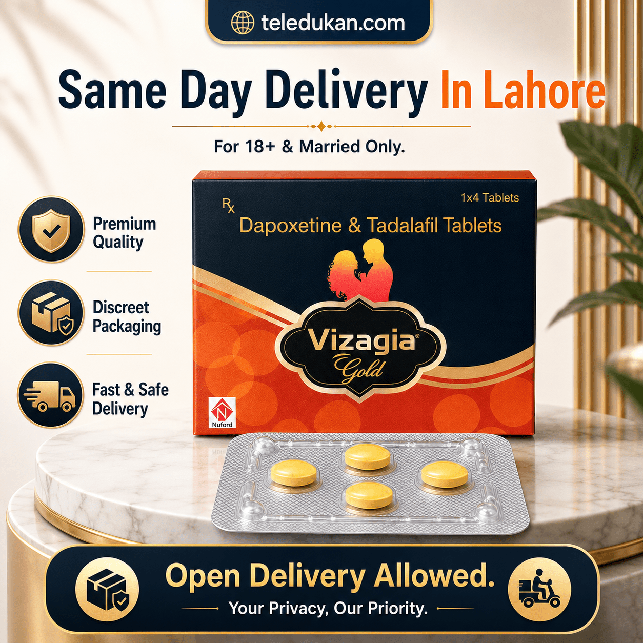 Vizagia Gold Price in Pakistan | Dapoxetine & Tadalafil Tablets | Same Day Delivery In Lahore - TeleDukan
