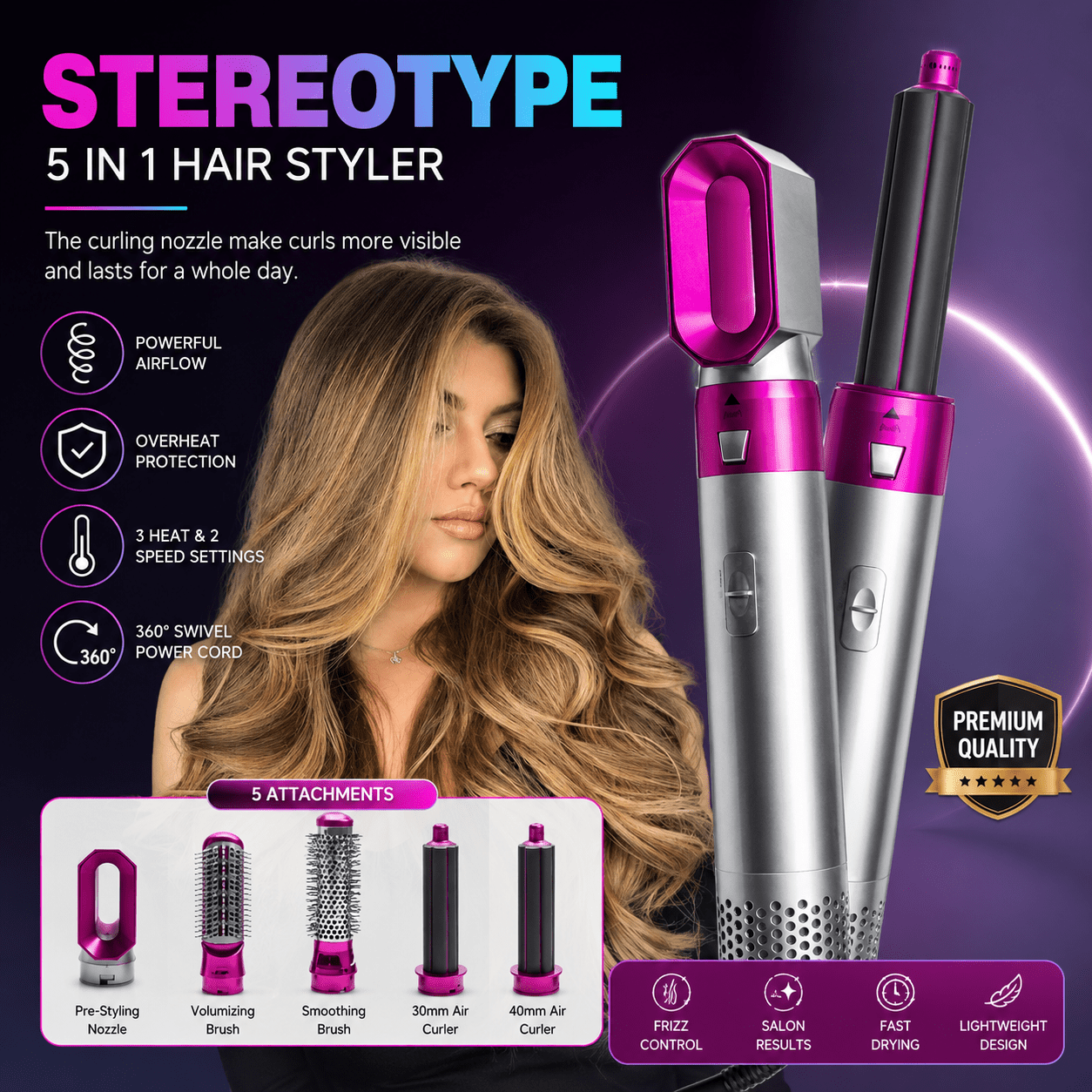 5 - in - 1 Electric Hair Dryer Brush Hot Air Styler Blow Dryer Comb - TeleDukan