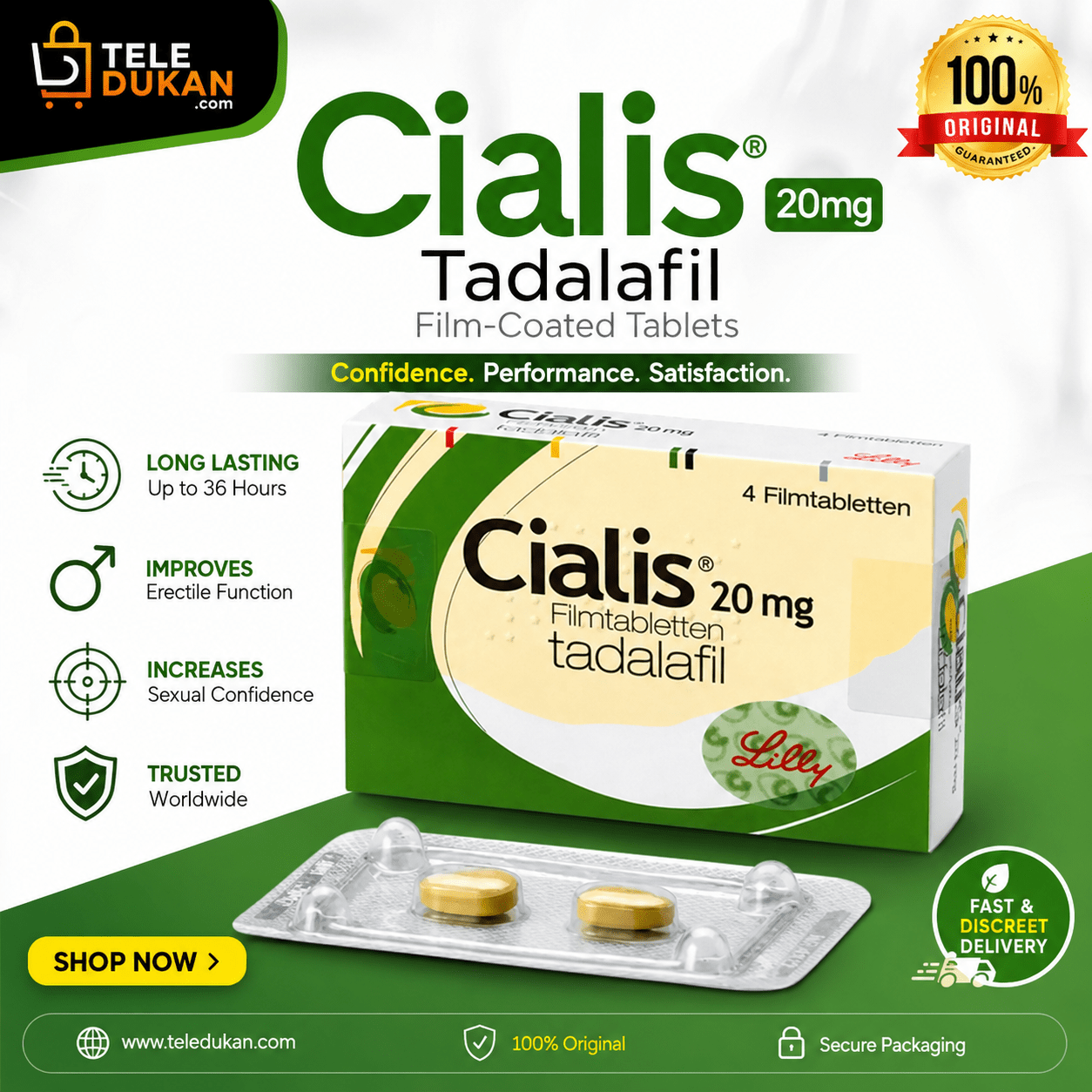 Cialis 20mg Tadalafil Film Tablets | Original Imported Tablets Online in Pakistan - TeleDukan