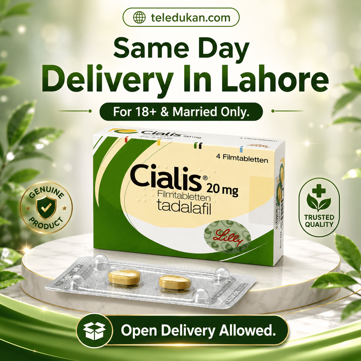 Cialis 20mg Tadalafil Film Tablets | Original Imported Tablets Online in Pakistan - TeleDukan