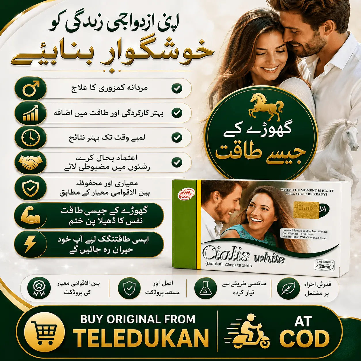 Cialis White 20mg Tablet Price in Pakistan | Tadalafil 20mg Online - TeleDukan