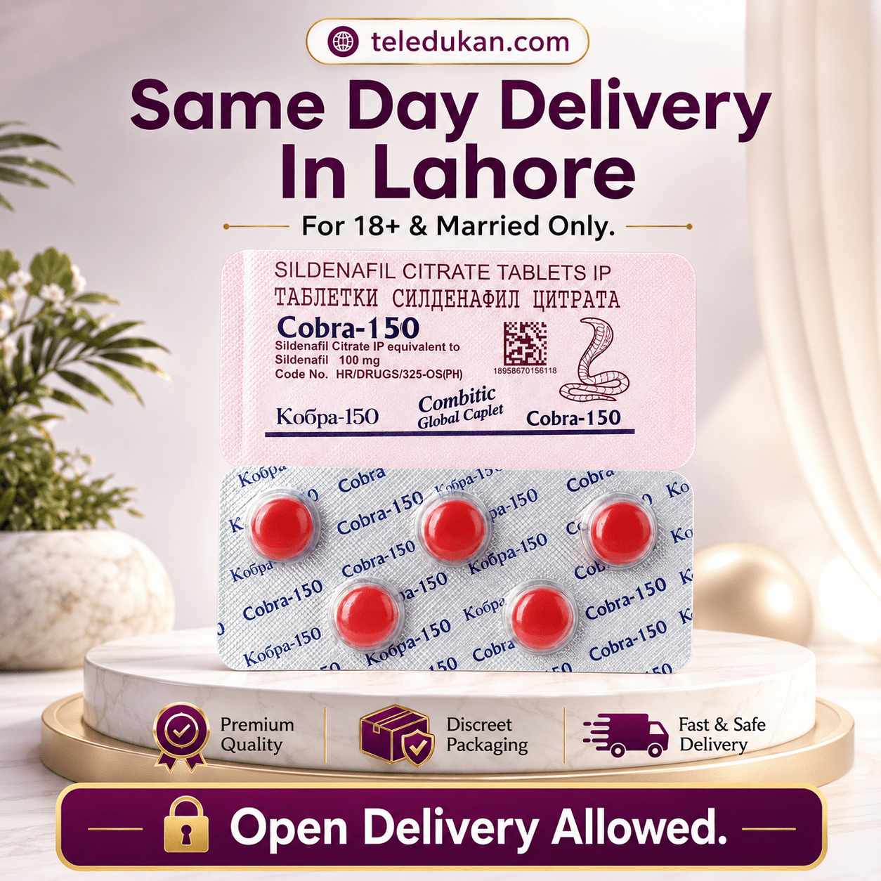 Cobra-150 Sildenafil Citrate Tablets IP Price in Pakistan | Same Day Delivery Lahore - TeleDukan